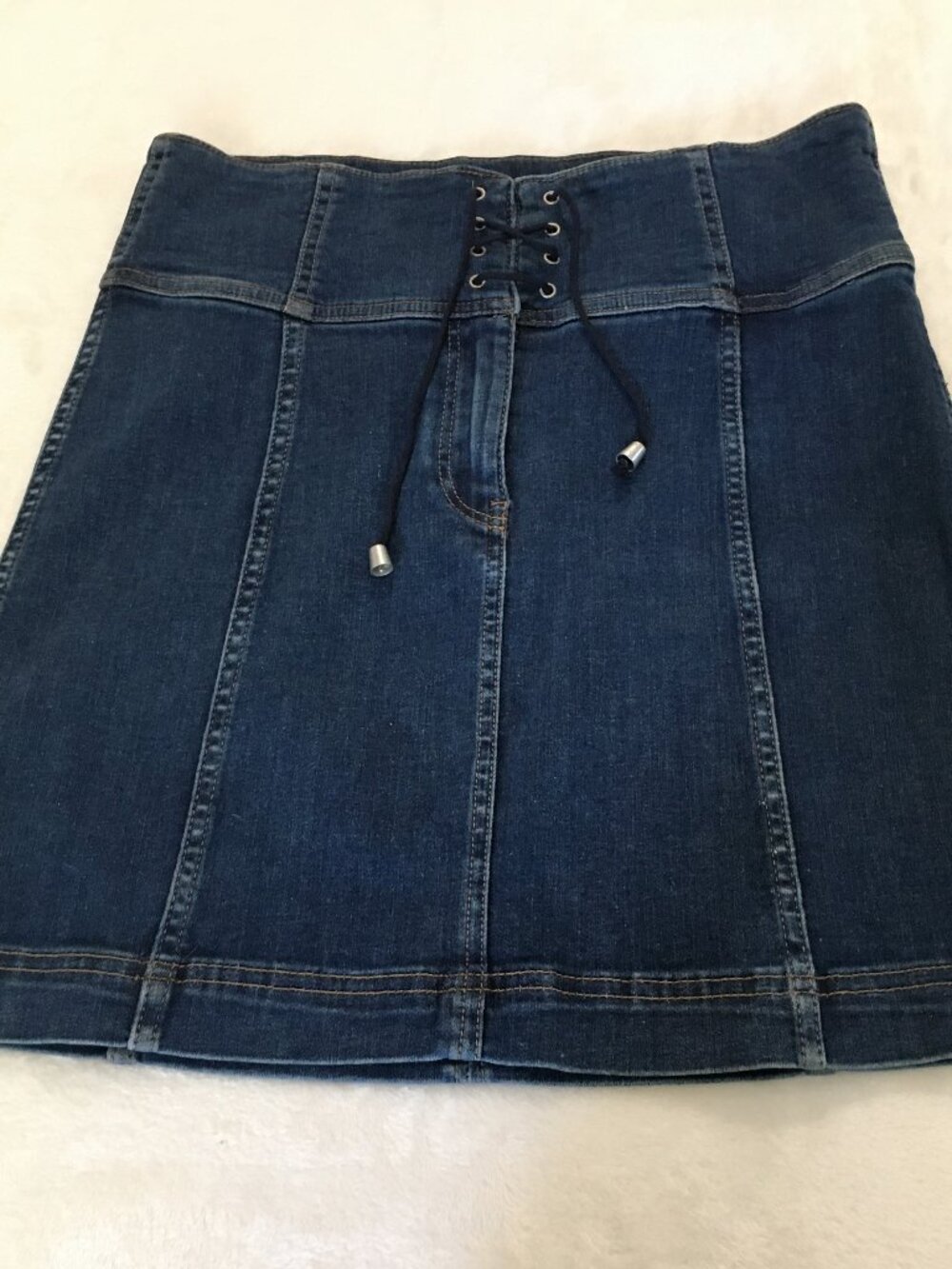 Free People Modern Femme Lace Up Corset Denim Mini Skirt Size 10 Medium Wash